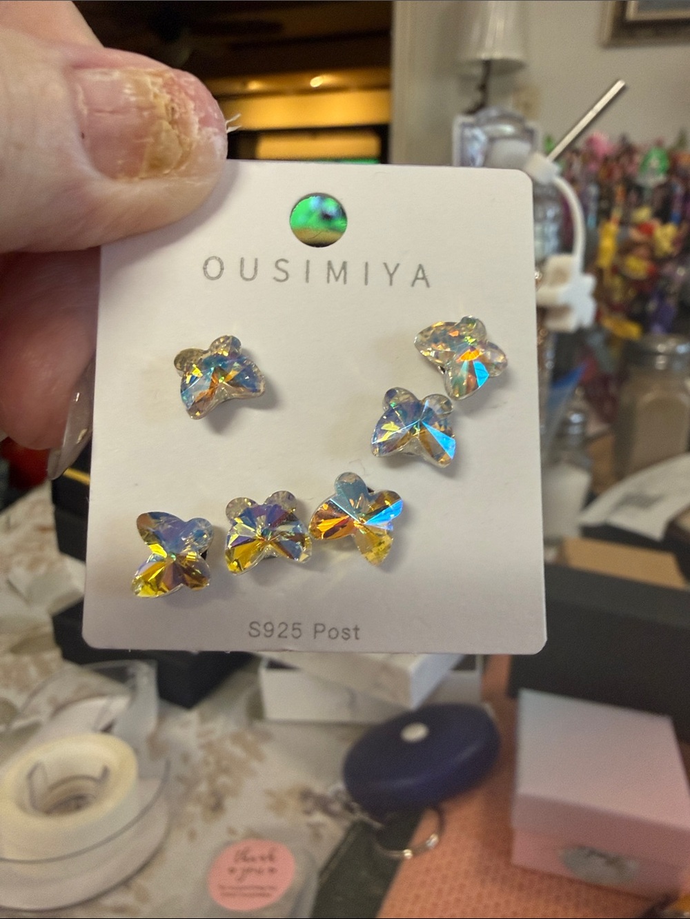 Iridescent Butterfly Crystal Stud Earrings - Multicolor